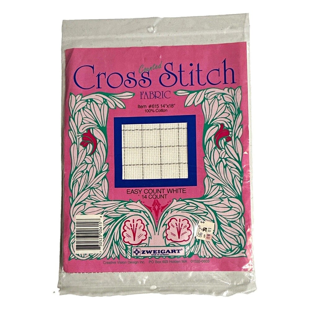 Zweigart Easy Count White Cross Stitch Fabric 14 Count 14x 18 Factory Sealed